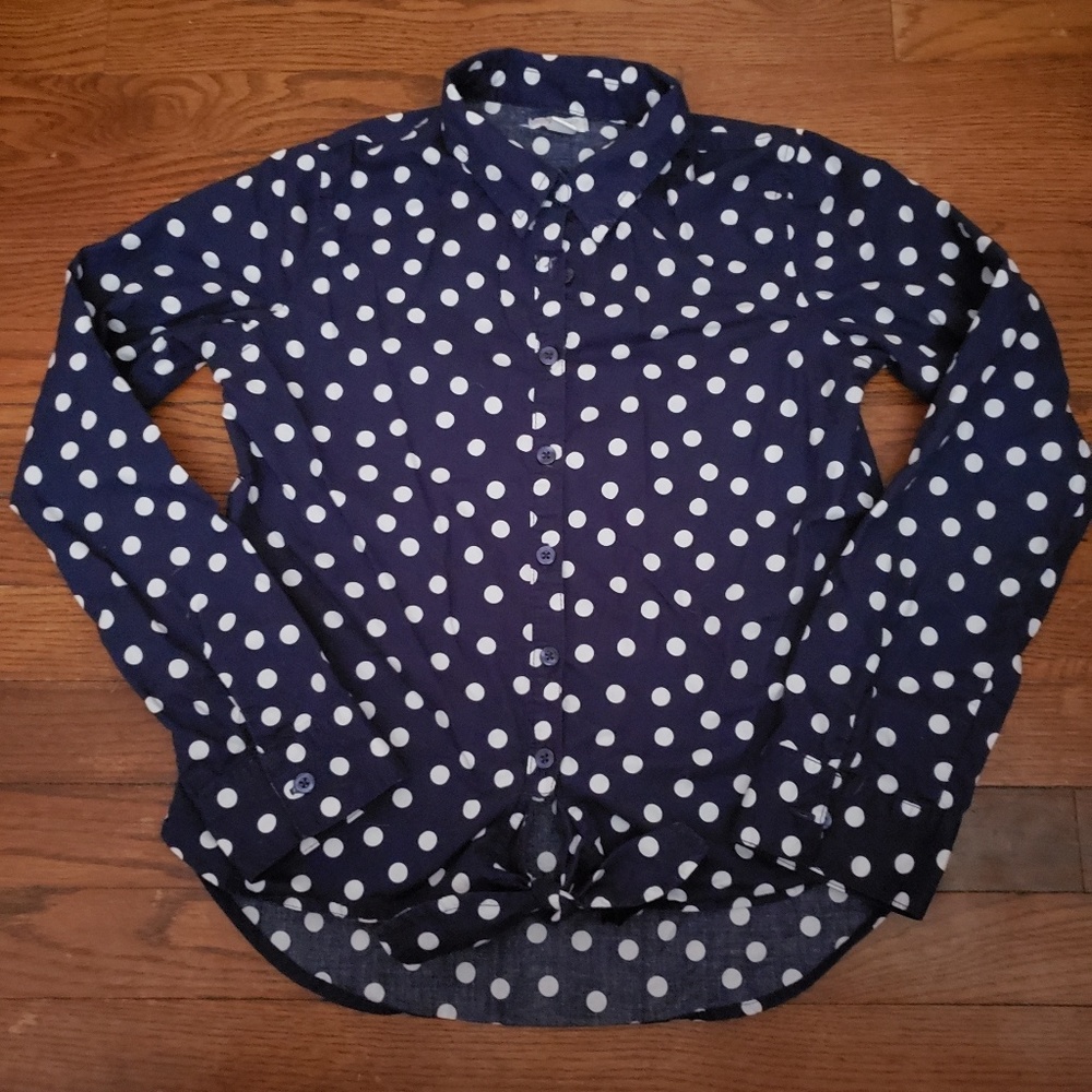 Navy & White Polka-Dot Button Down
